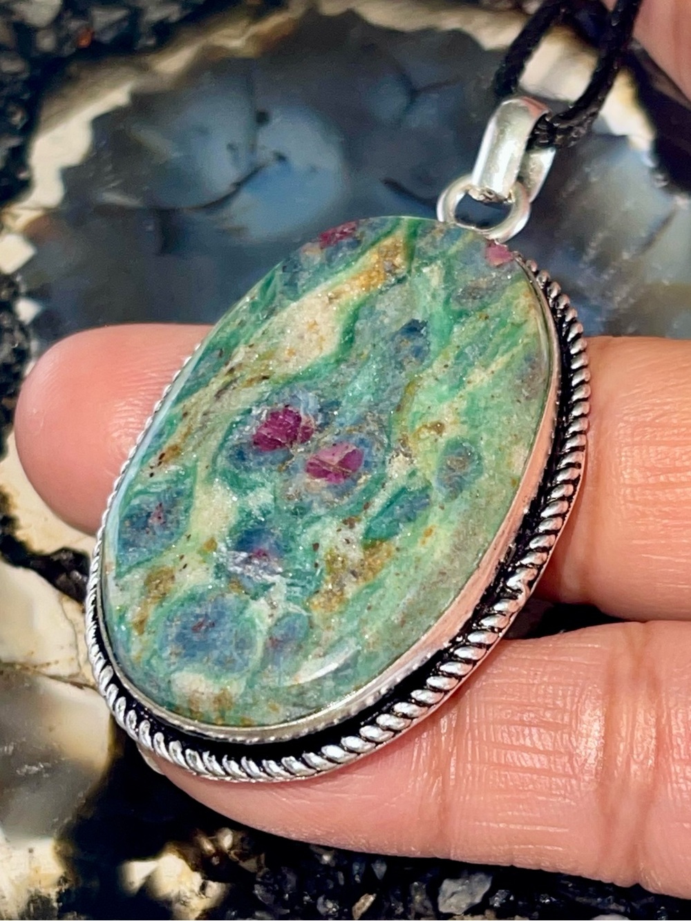 Green Ruby Zoisite Crystal Pendant 2 1/4”